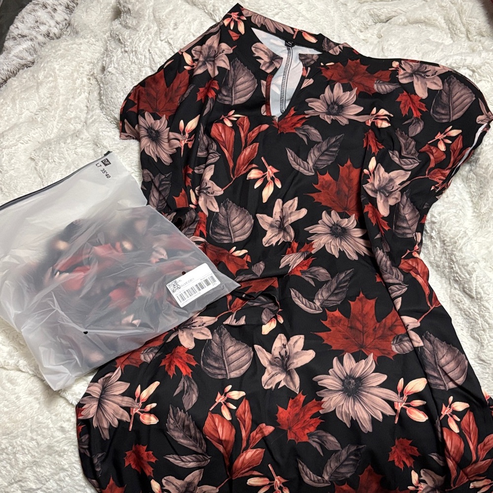 SHEIN Black and Red Floral Asymmetrical Dress